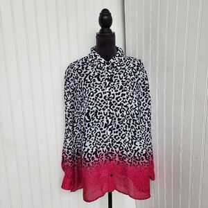 Cato Animal Print Black White Pink Ombré Semi Sheer Button Front Blouse Sz 22/24